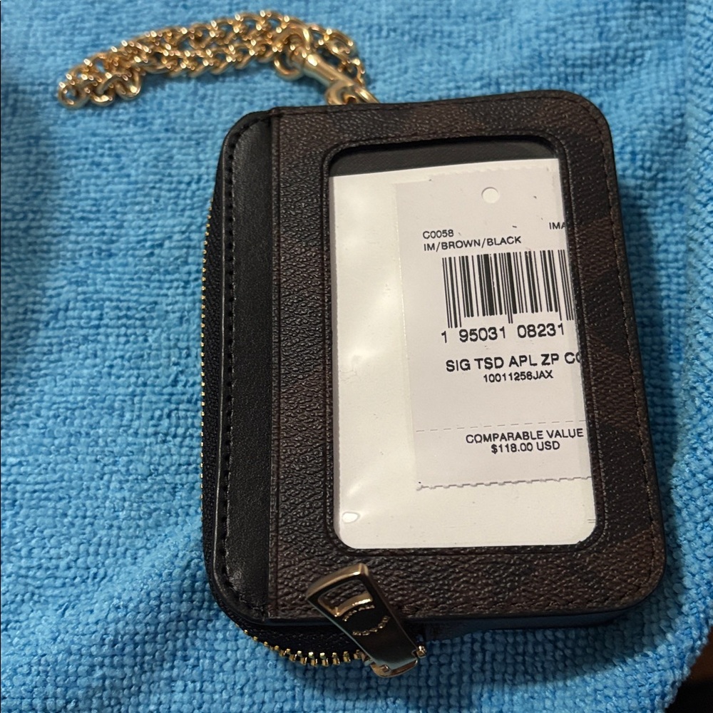 Coach Black and Brown Card Holder with Gold Chain EUC - Picture 2 of 10